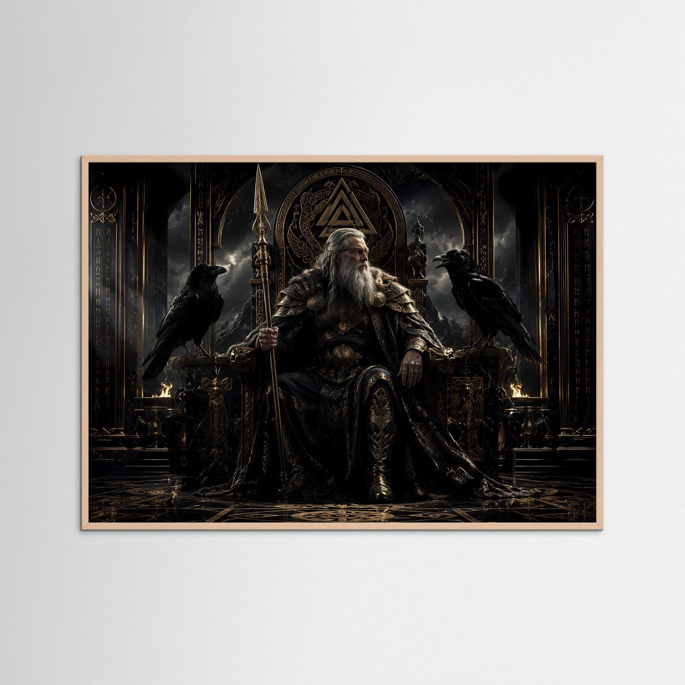 Majestätischer Odin auf dem Thron | Nordische Götter & Wikinger Poster Querformat