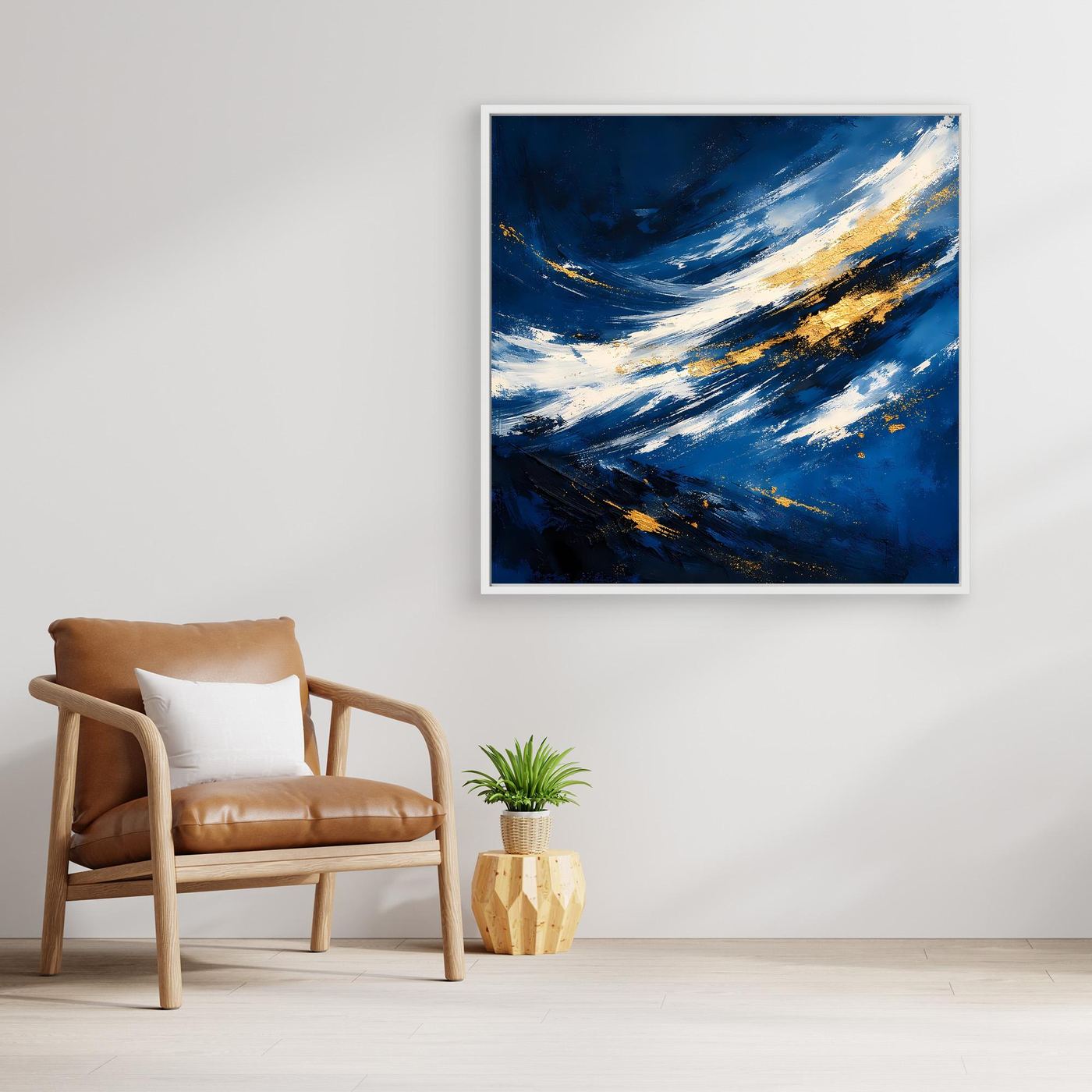 Leinwand Abstraktes Meeresgemälde in Dunkelblau und Gold | Modernes Ozean Wandbild