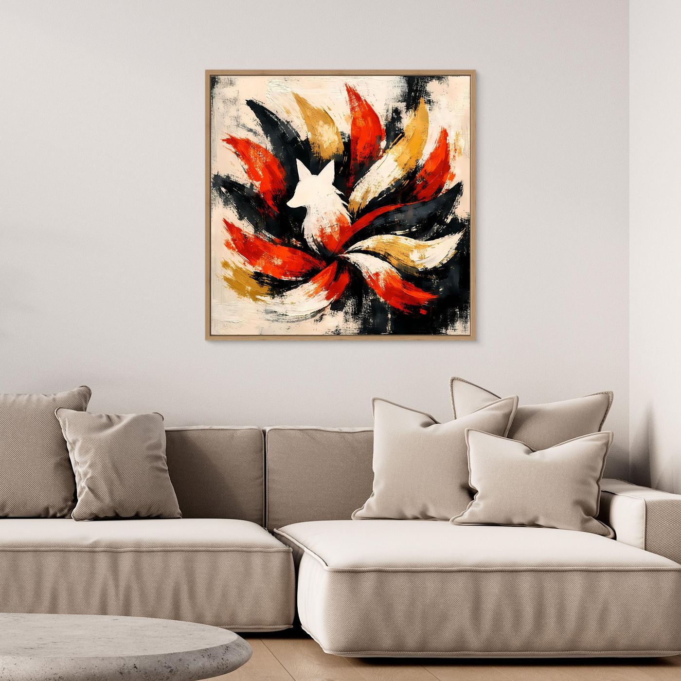 Leinwand Mythischer Neunschwänziger Fuchs Kitsune | Abstraktes Asia Fantasy Wandbild