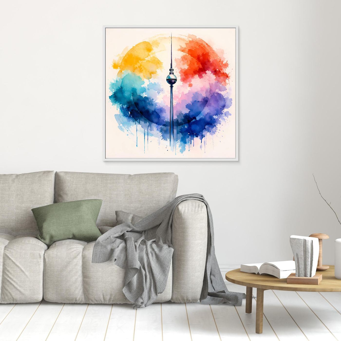 Leinwand Berliner Fernsehturm | Abstraktes Aquarell‑Wolken Wandbild