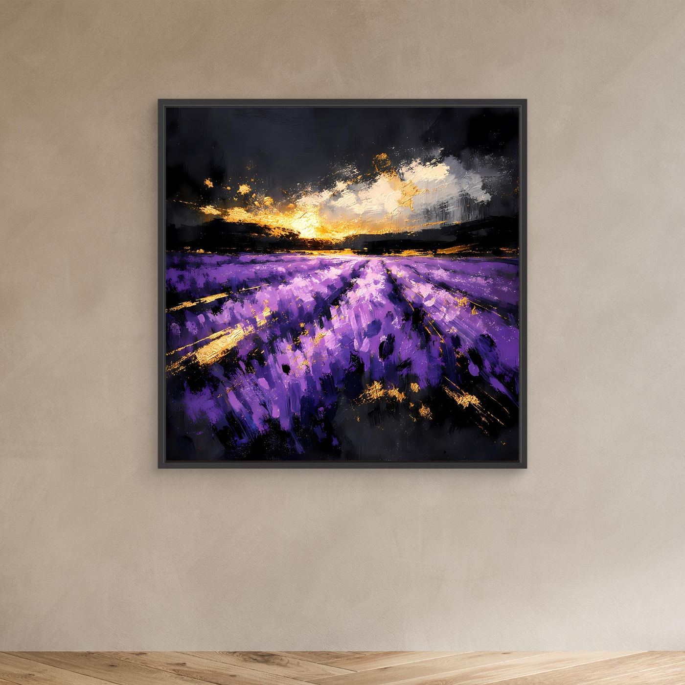Leinwand Magisches Lavendelfeld bei Sonnenuntergang | Abstraktes Natur Wandbild