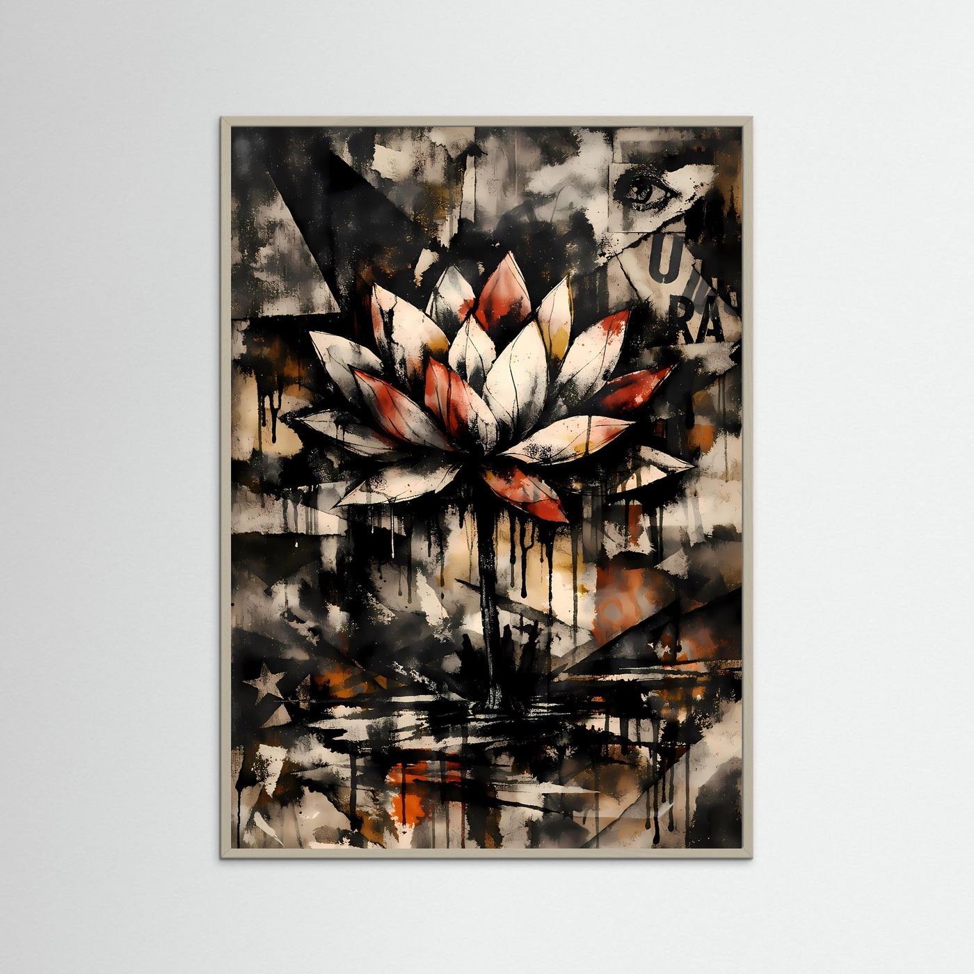 Die Kunst der Erleuchtung | Luxuriöses Lotusblüten Poster in Terrakotta, Creme & Schwarz | Abstraktes Kunstposter Hochformat
