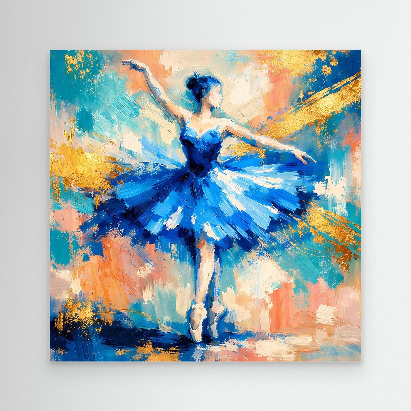 Leinwandbild mit blauer Ballerina im abstrakten Pinselstil, ohne Rahmen