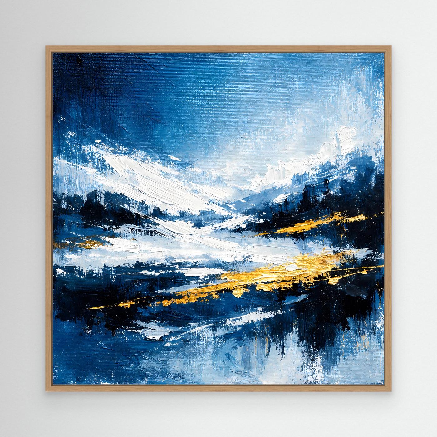 Leinwand Abstraktes Wintergemälde in Blau und Gold | Modernes Schnee & Berge Wandbild