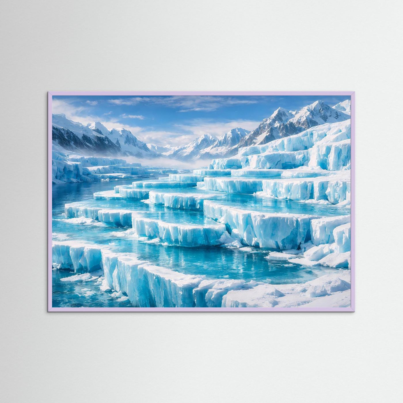 Arktis-Wandbild mit Eismeer-Gletscherlandschaft, lila eingefasst