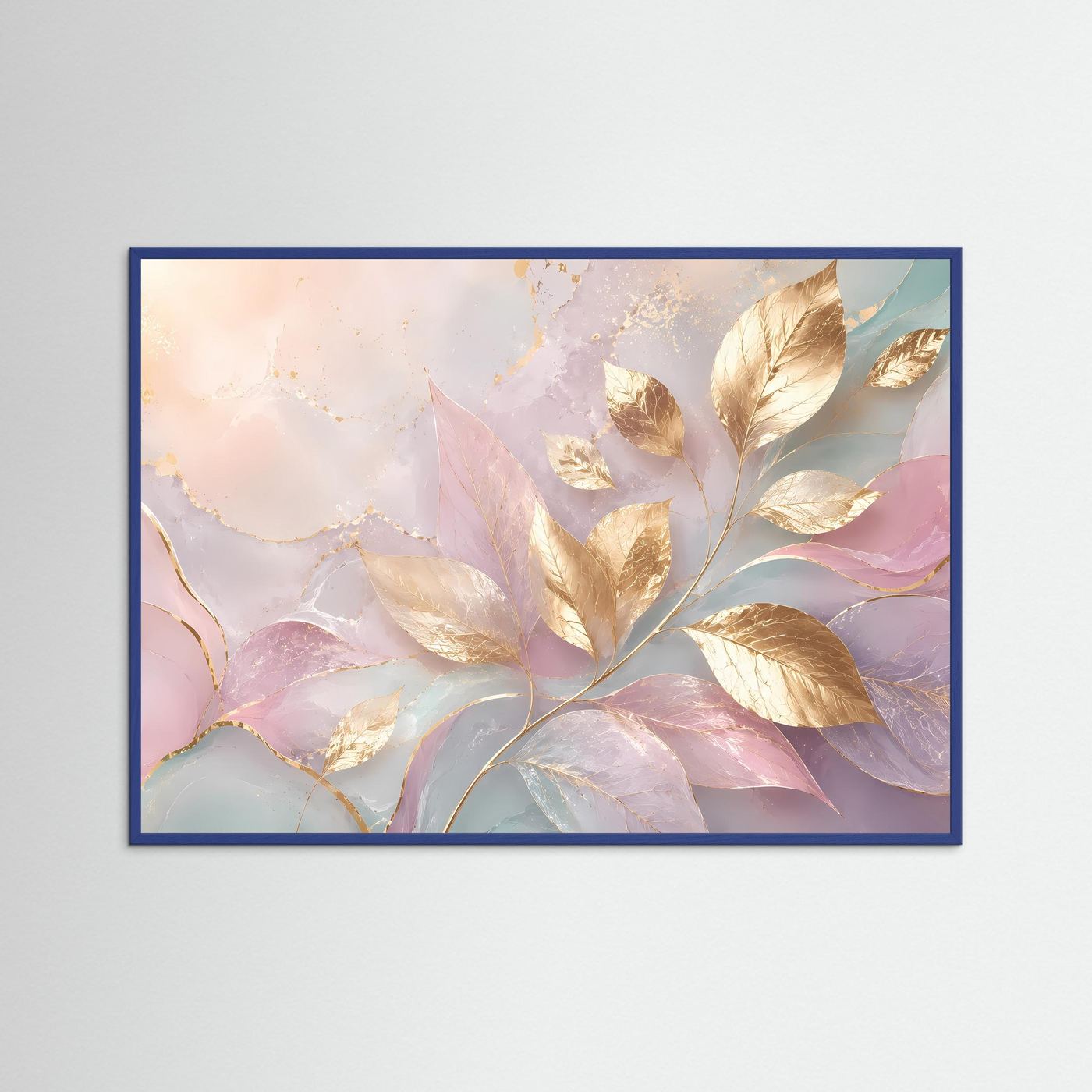 Goldene Blätter Poster | Pastell Wandkunst mit Gold | Elegante Botanische Abstrakte Kunst | Modernes Natur Wandbild
