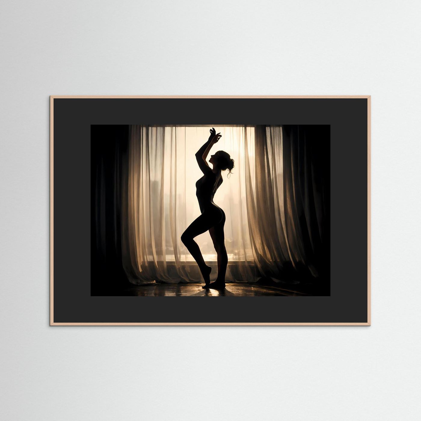 Gerahmtes Wandbild: Silhouette einer Tänzerin, Holzrahmen (braun)