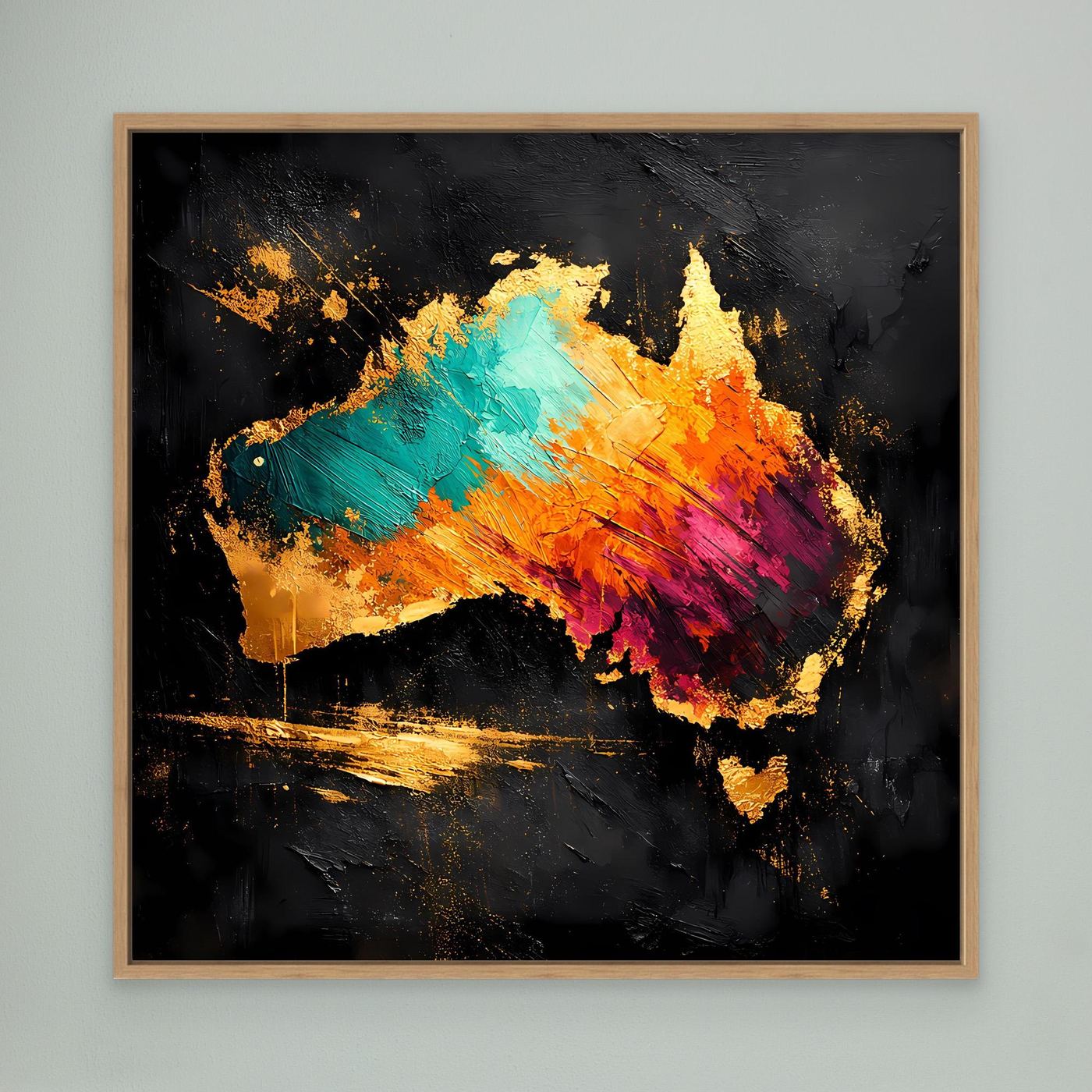 Leinwand Abstrakte Australien Karte in Gold und Türkis | Modernes Kontinent Wandbild