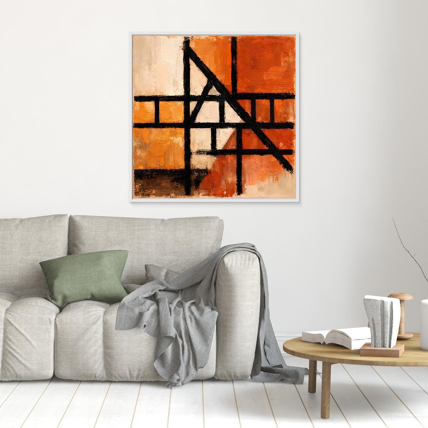 Leinwand Geometrische Linien auf Terrakotta | Abstraktes Modernes Wandbild
