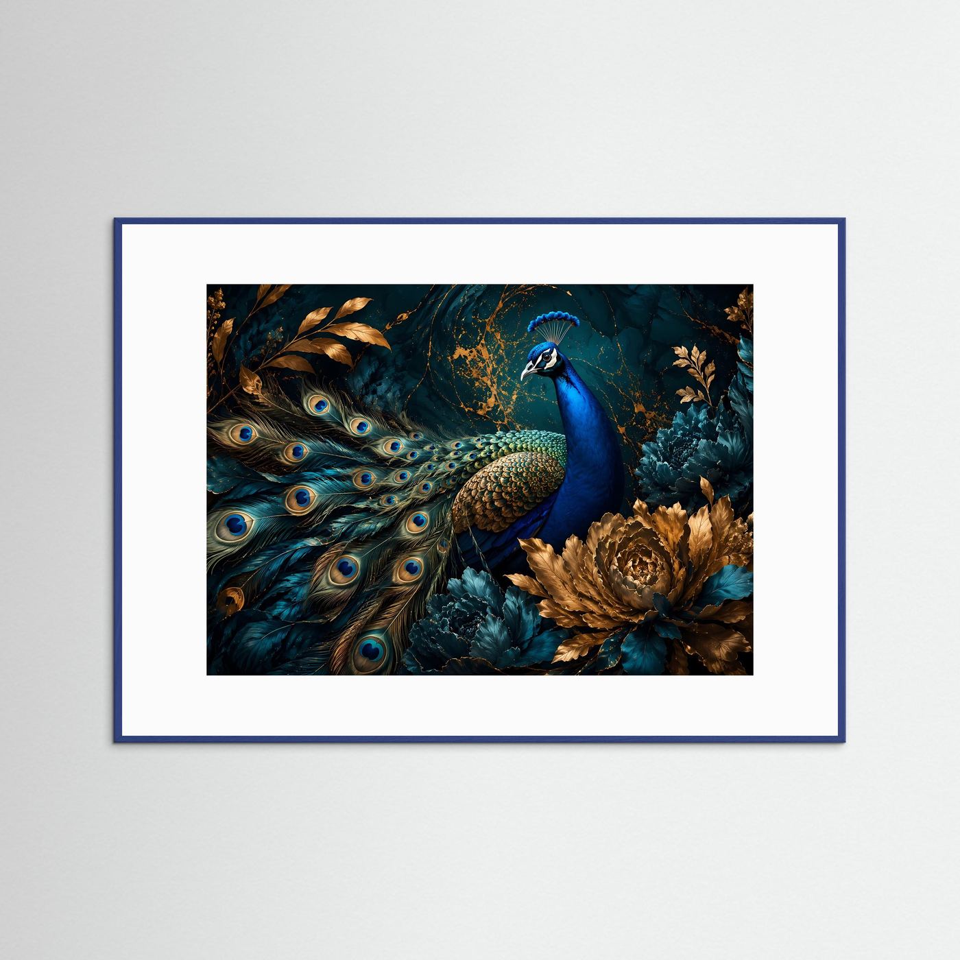 Majestätischer Pfau mit goldenen Akzenten | Edle Tierkunst & Petrol Poster