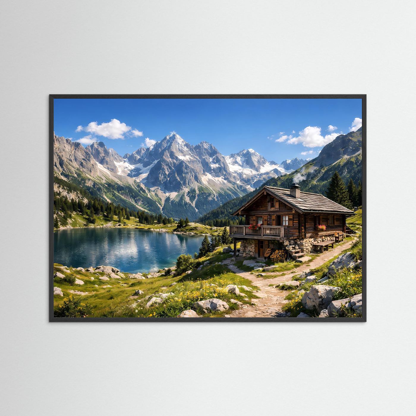 Idyllische Berghütte am Alpensee | Berge & Natur Poster Querformat