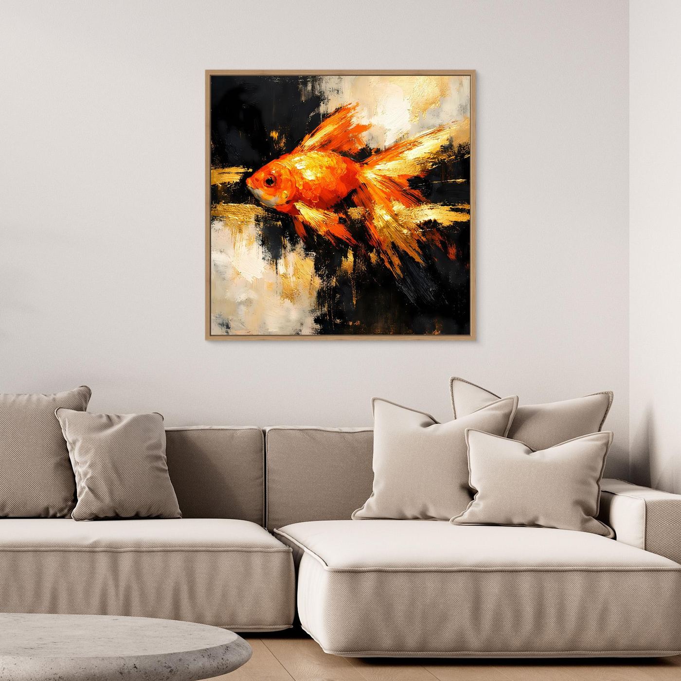 Leinwand Dynamischer Goldfisch in Orange und Gold | Abstraktes Tier Wandbild