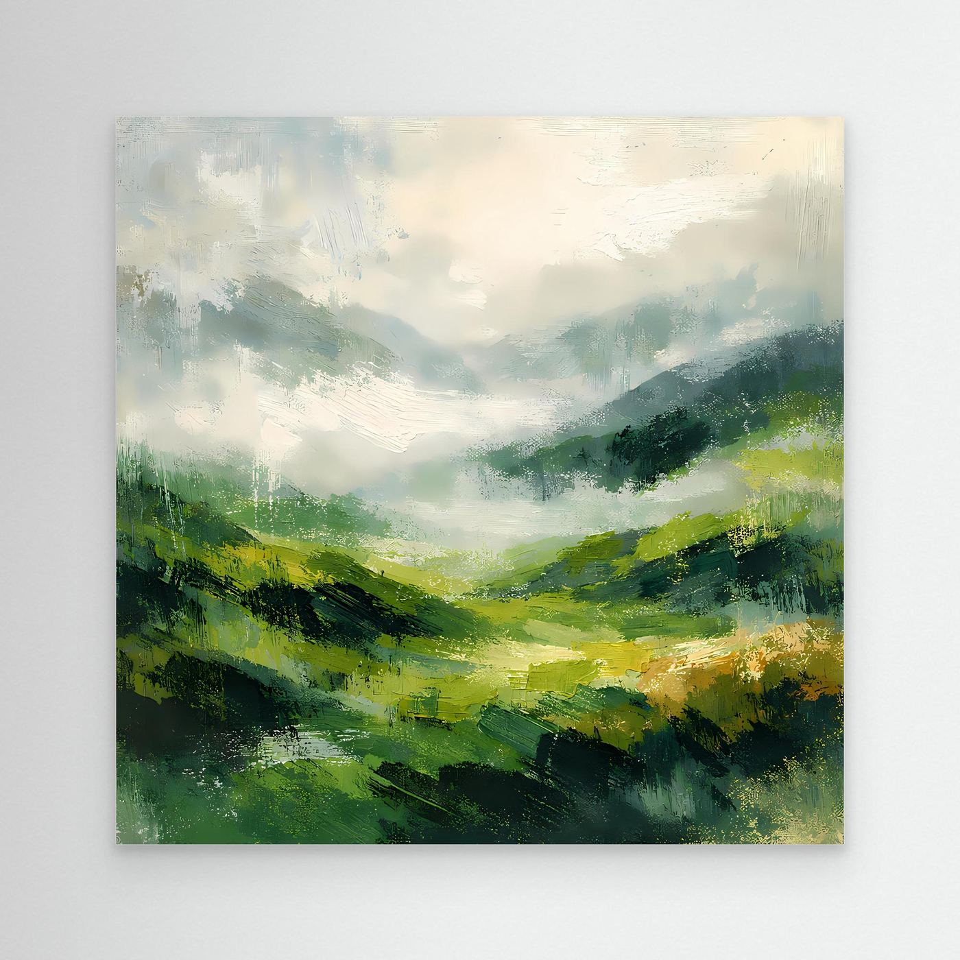Leinwand Abstraktes Hügellandschaft Gemälde | Modernes Grünes Tal Wandbild Natur