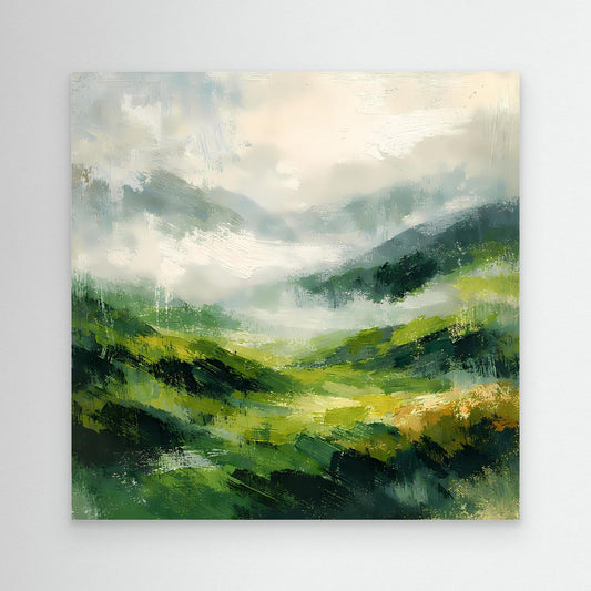 Leinwand Abstraktes Hügellandschaft Gemälde | Modernes Grünes Tal Wandbild Natur