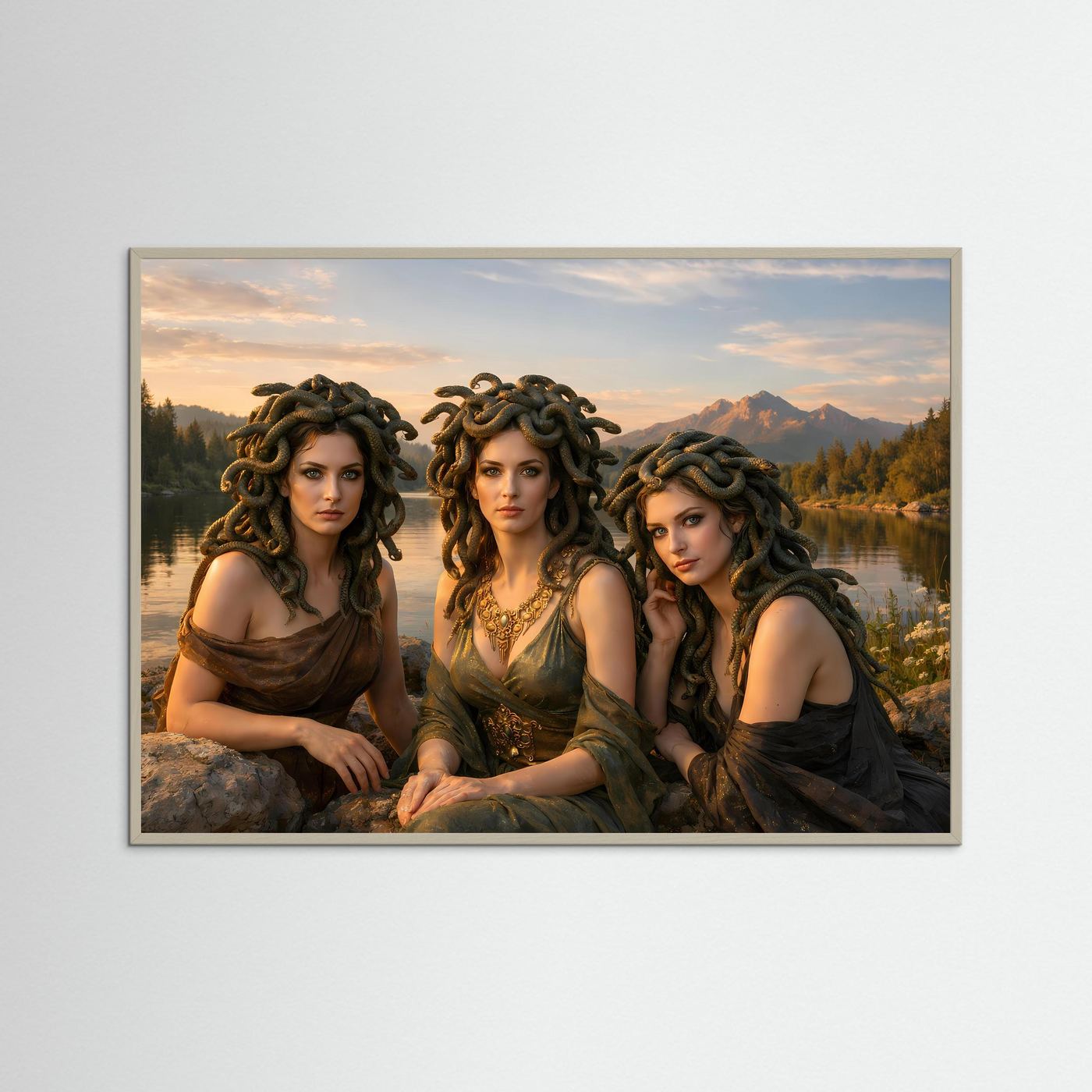 Die Schwestern der Medusa am See | Mythologische Fantasy & Natur Poster Querformat