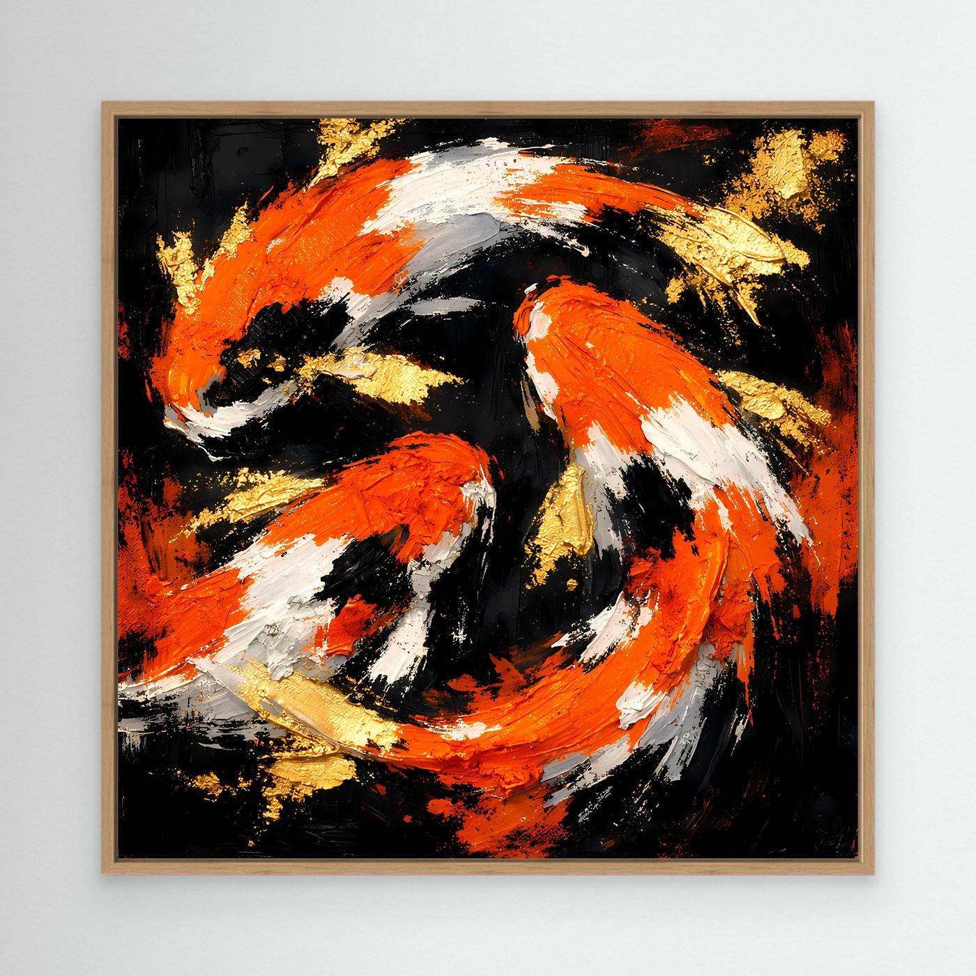 Leinwand Dynamische Koi-Karpfen | Abstraktes Yin Yang Wandbild Gold Orange