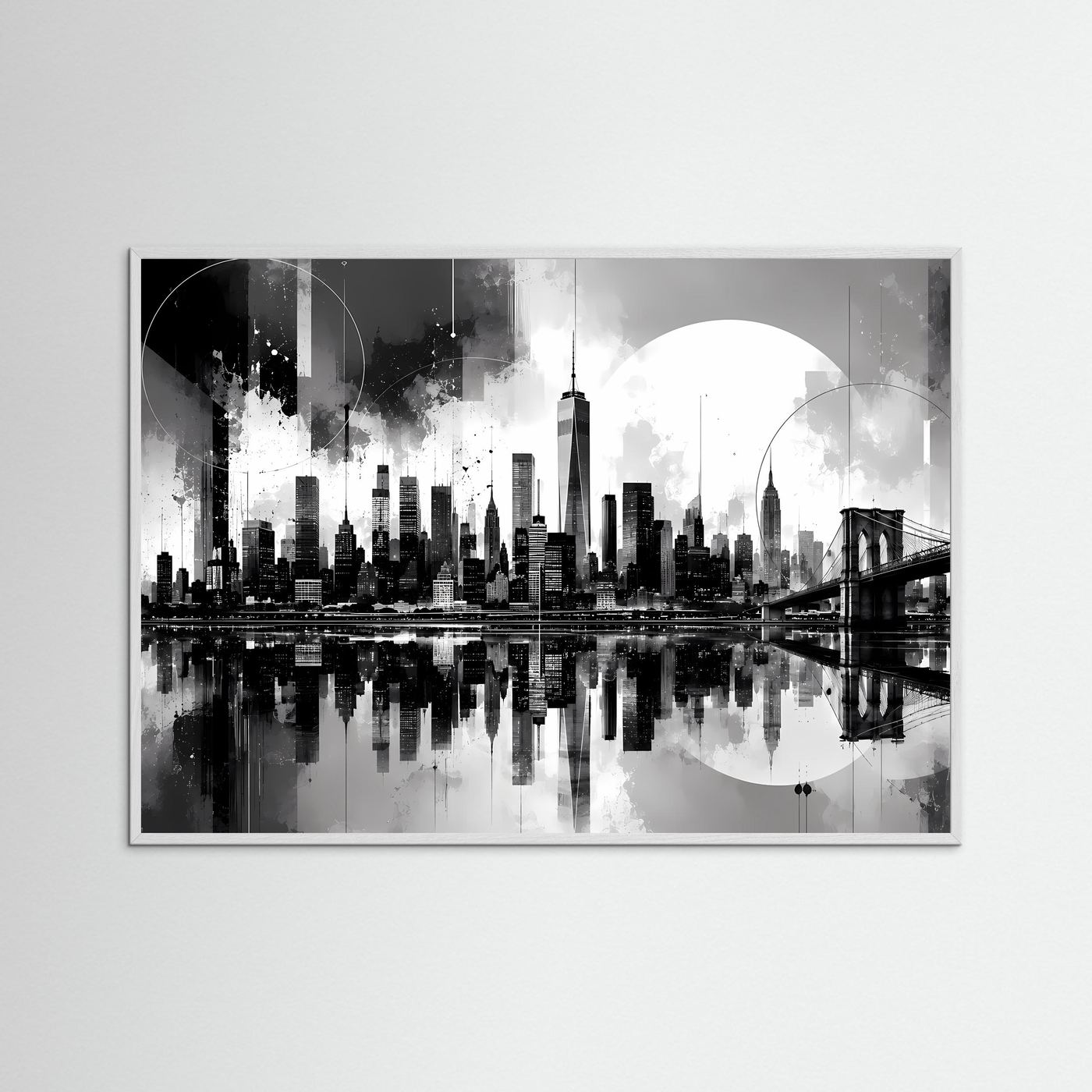 New York Skyline Poster Schwarz Weiß | Moderne City Wandkunst | Manhattan Skyline mit Brooklyn Bridge | Minimalistische Fine Art