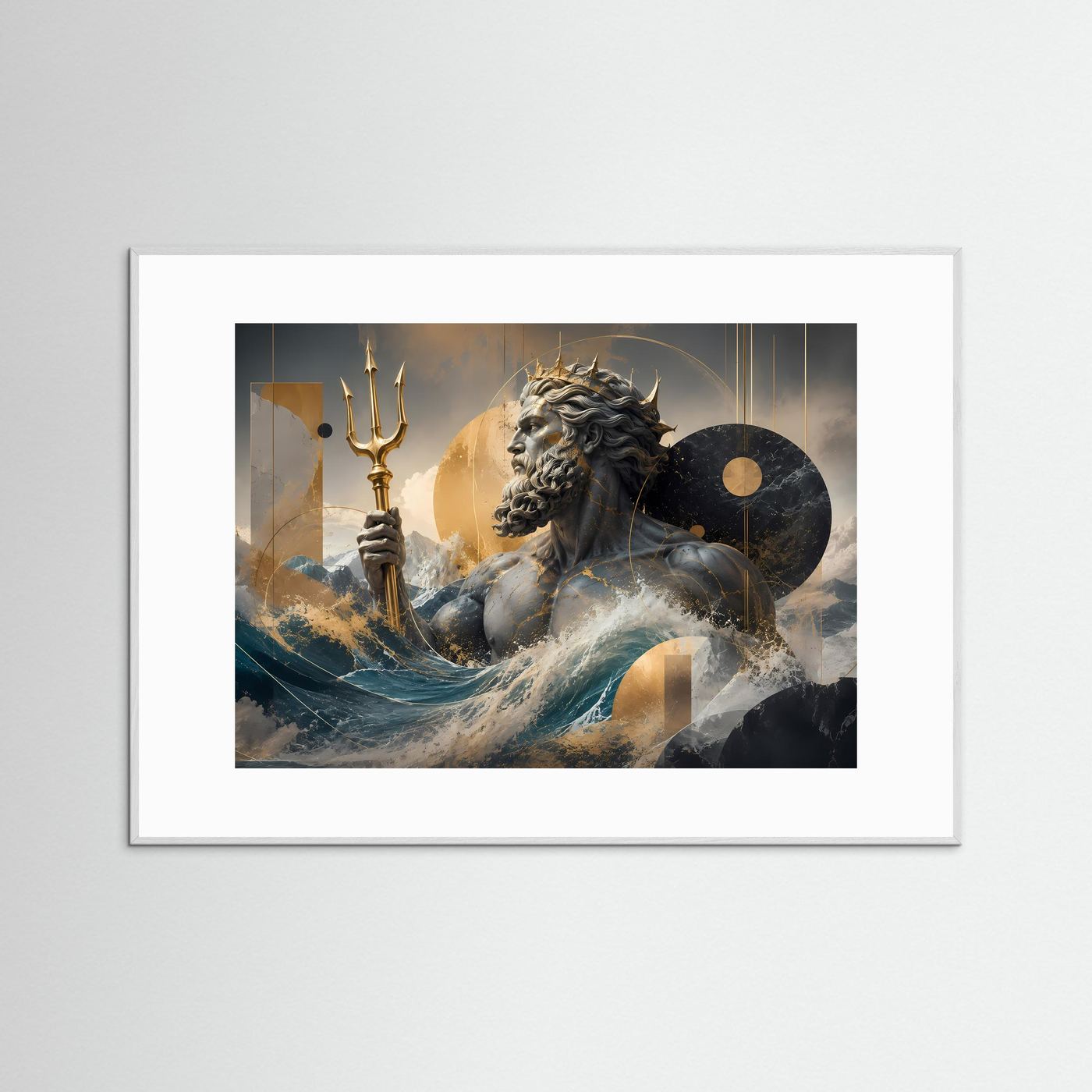 Poseidon mit goldenem Dreizack | Mythologische Meereskunst in Gold & Petrol