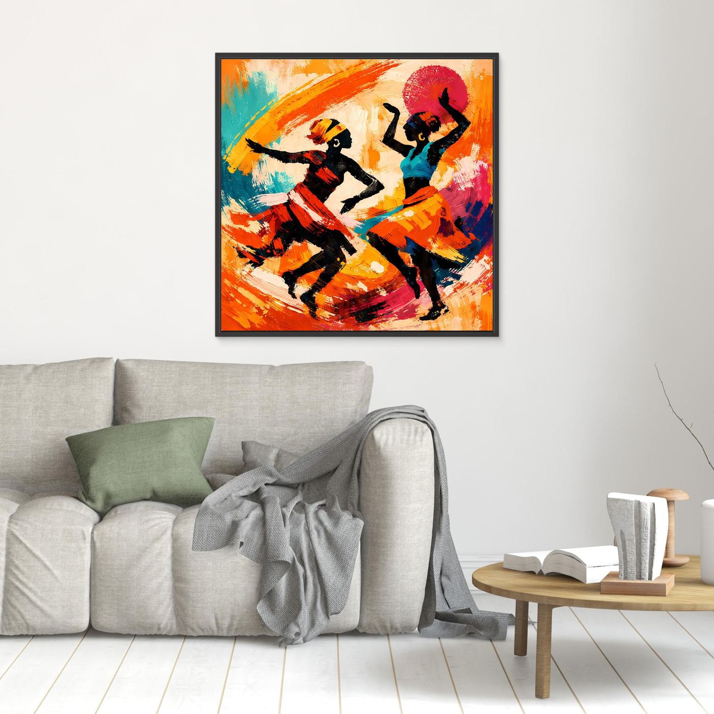 Leinwand Tanzende Afrikanerinnen im Sonnenuntergang | Abstraktes Ethno Pop Art Wandbild