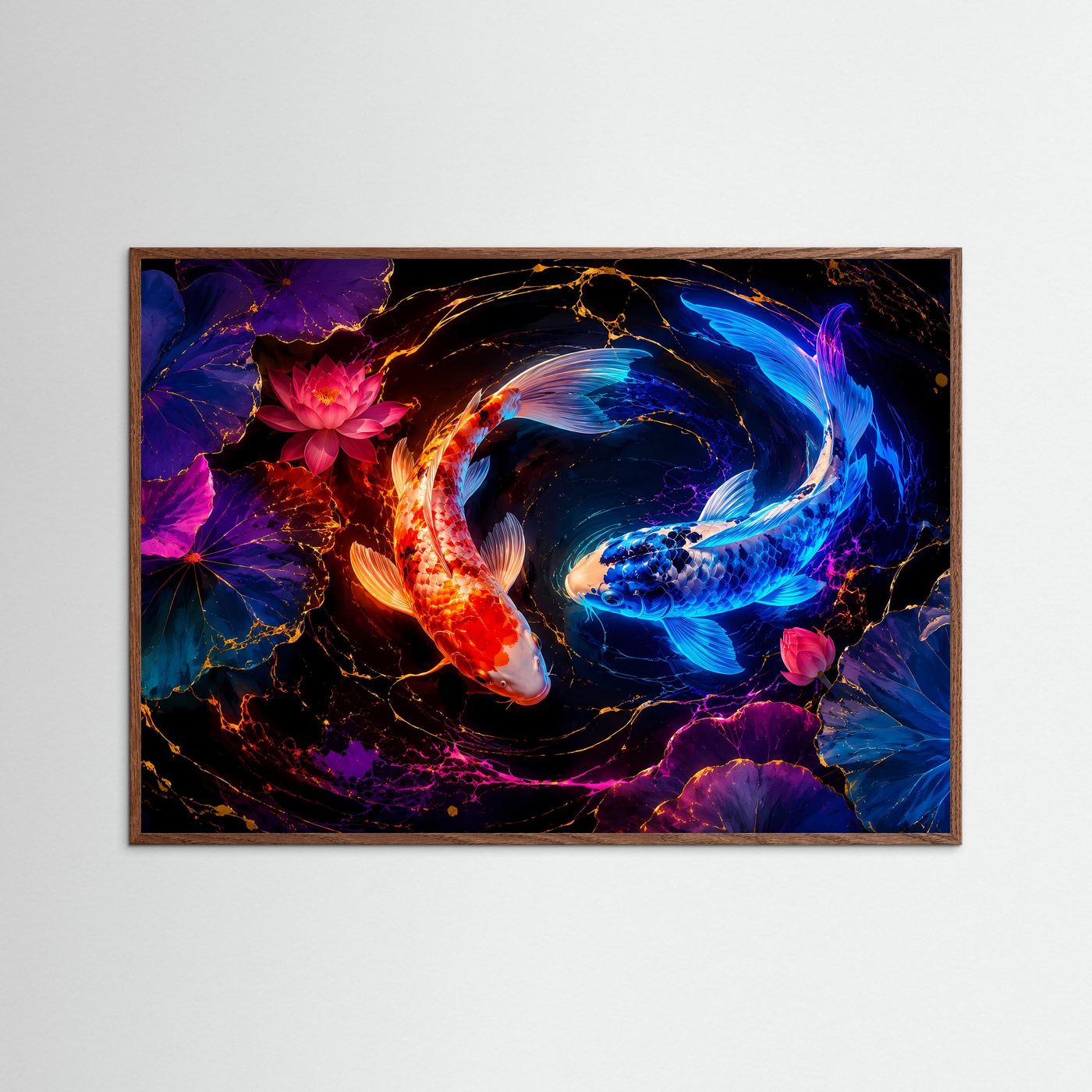 Yin Yang Koi Poster | Koi Karpfen Wandbild | Lotusblüten Kunst | Japanische Zen Dekoration | Fine Art Print