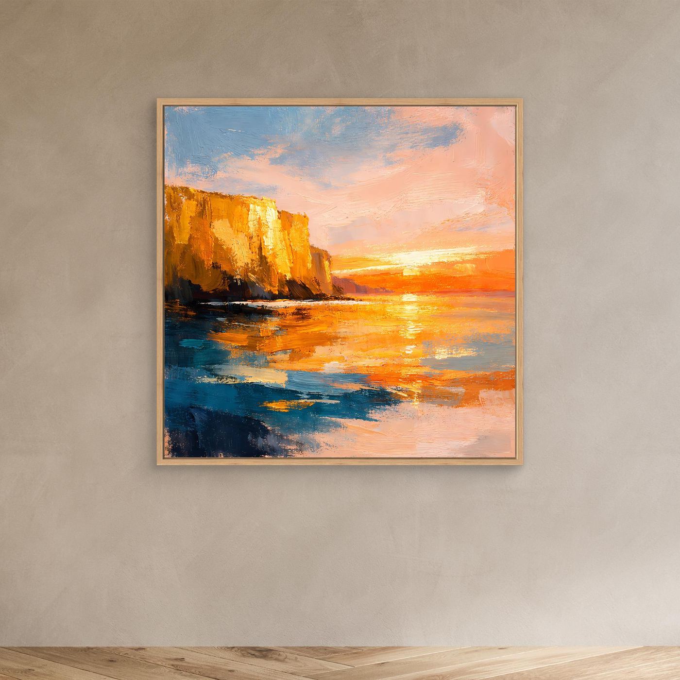 Leinwand Goldener Sonnenuntergang an der Steilküste | Abstraktes Meeres Wandbild