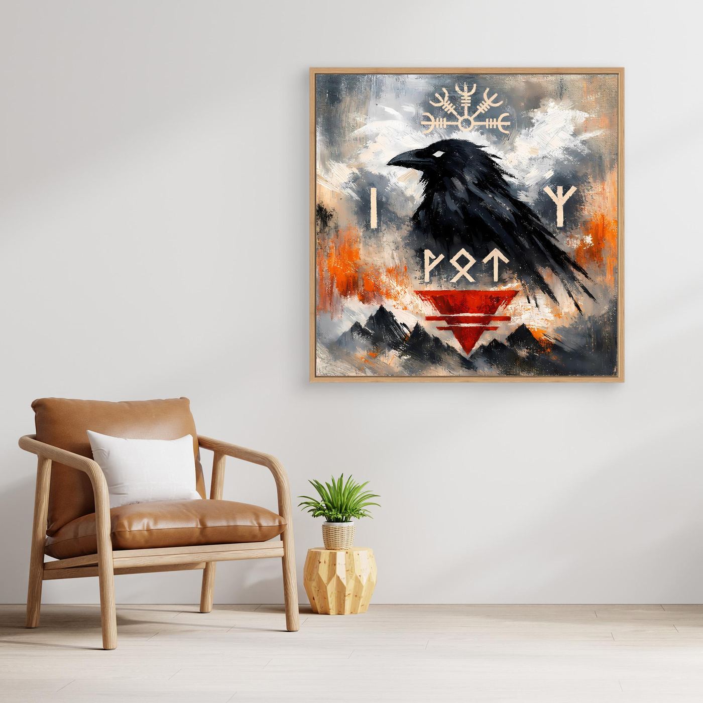 Leinwand Odin's Rabe | Wikinger Runen & Vegvísir Nordisches Wandbild