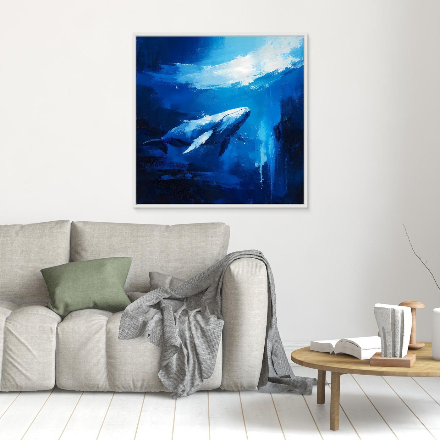 Premium Leinwand Majestätischer Wal im Ozean | Abstraktes Kunst Poster Modernes Blaues Wandbild