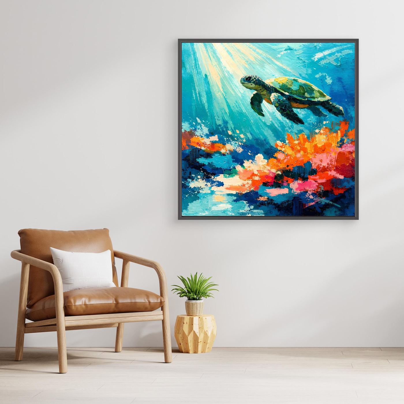Leinwand Elegante Meeresschildkröte im Korallenriff | Abstraktes Ozean Wandbild