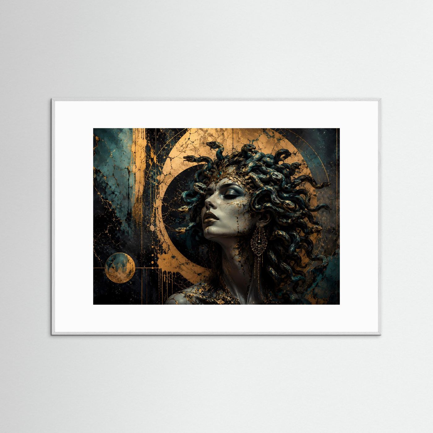 Medusa Poster Schwarz Gold | Mythologische Wandkunst | Elegantes Gorgonen Porträt | Dunkle Fantasy Kunst | Luxuriöse Leinwand