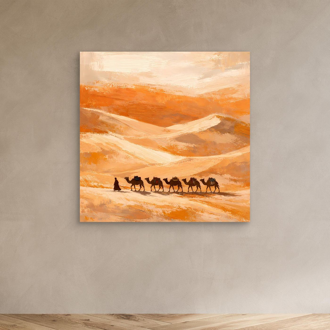 Leinwand Kamelkarawane in der Wüste | Abstraktes Orient Wandbild