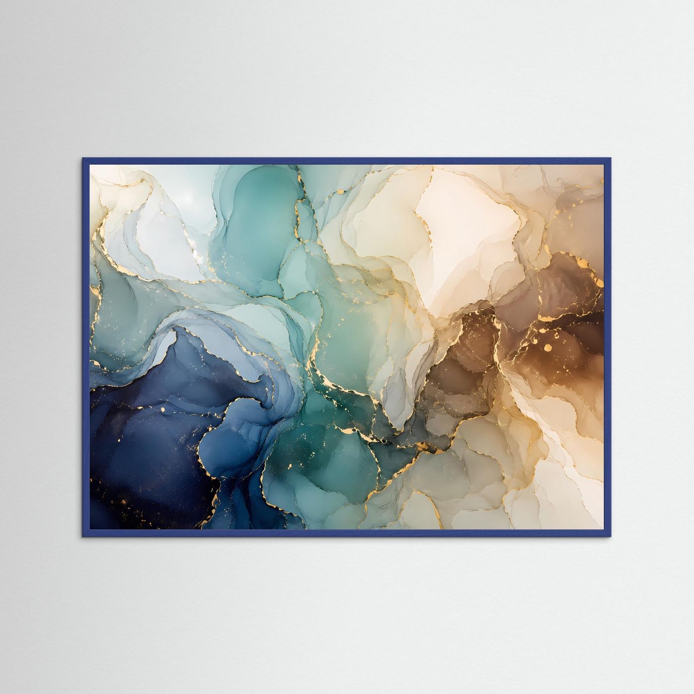 Abstrakte Alcohol Ink Poster | Blau Gold Wandkunst | Moderne Marmor Textur | Elegante Fluid Art | Luxuriöse Leinwand