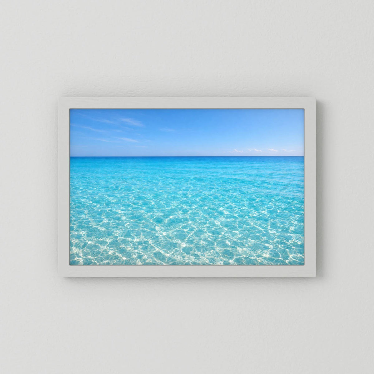 Wandbild mit Meerwasser-Motiv in Blau, rechteckig, weißer Rahmen