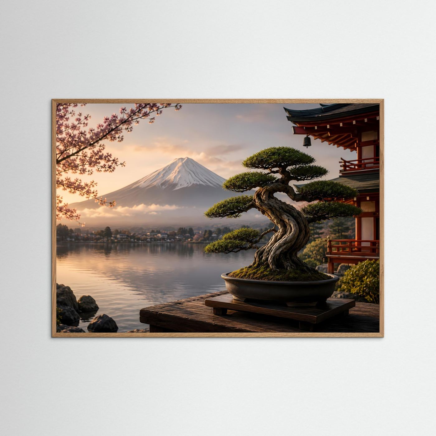 Japanischer Bonsai mit Fuji | Harmonische Zen Wandkunst