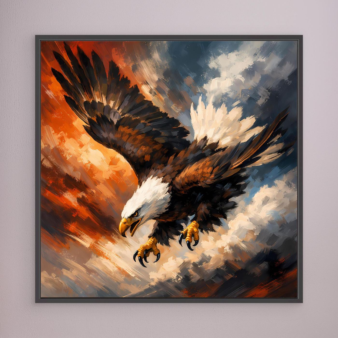 Leinwand Abstraktes Adler Gemälde | Modernes Kraftvolles Wandbild Fliegender Seeadler