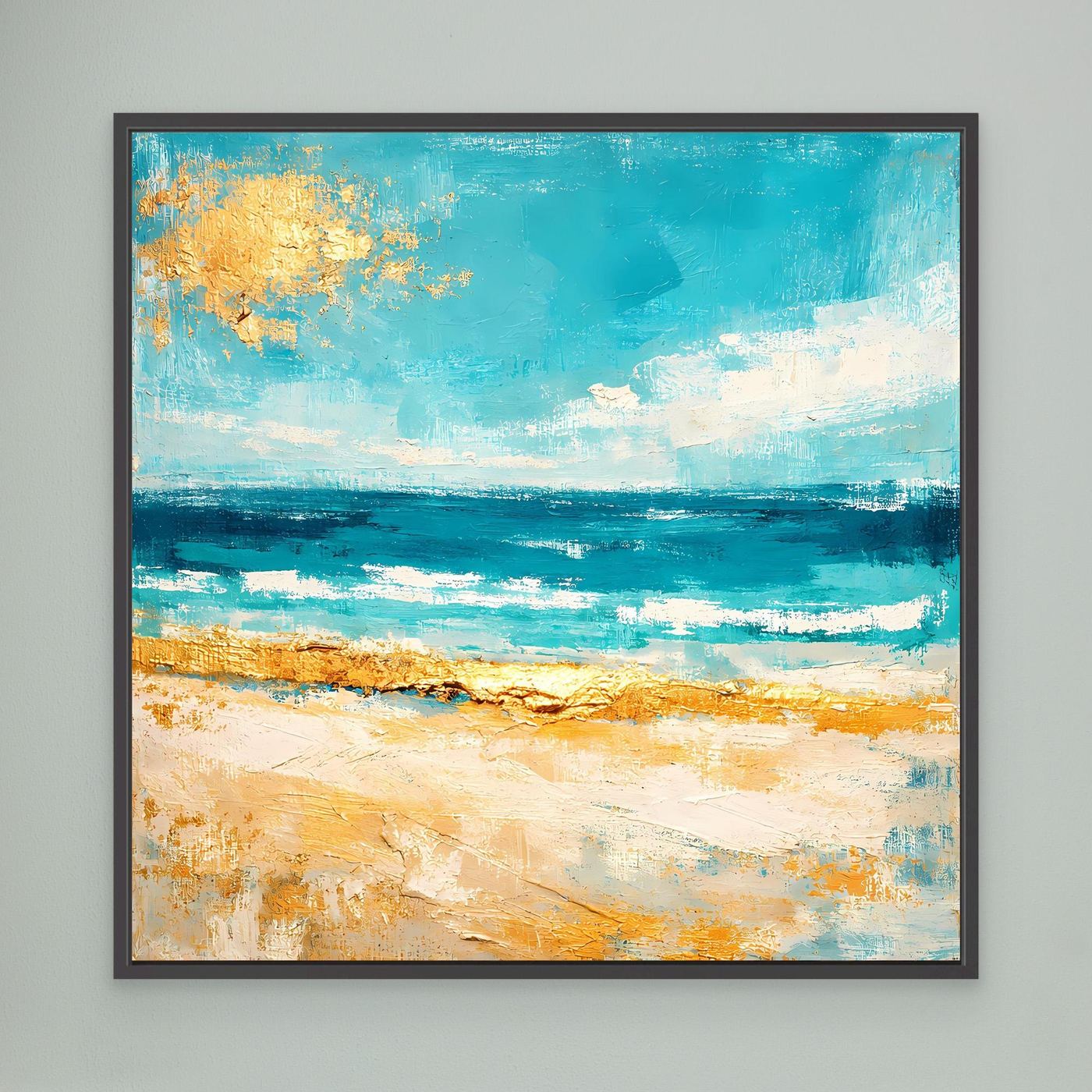 Leinwand Karibischer Traumstrand in Türkis | Abstraktes Meer Wandbild Gold