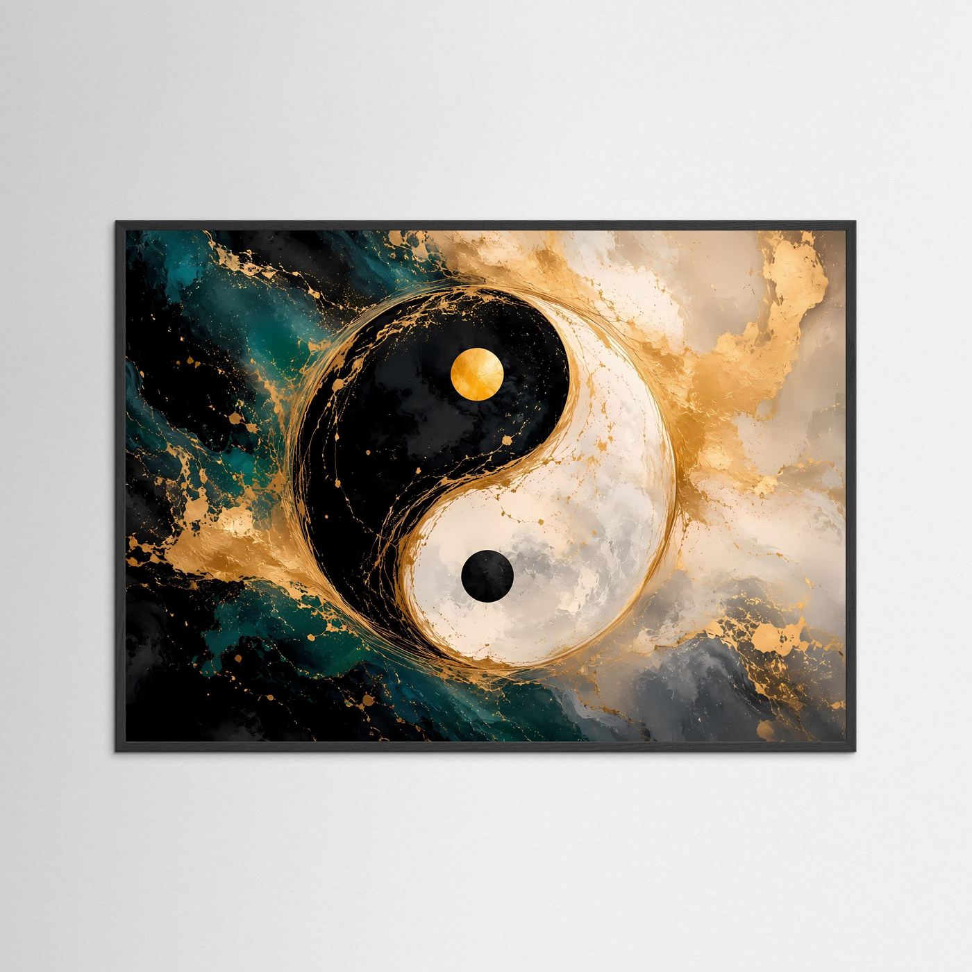 Yin Yang in Gold & Marmor | Abstraktes Feng Shui Wandbild Querformat
