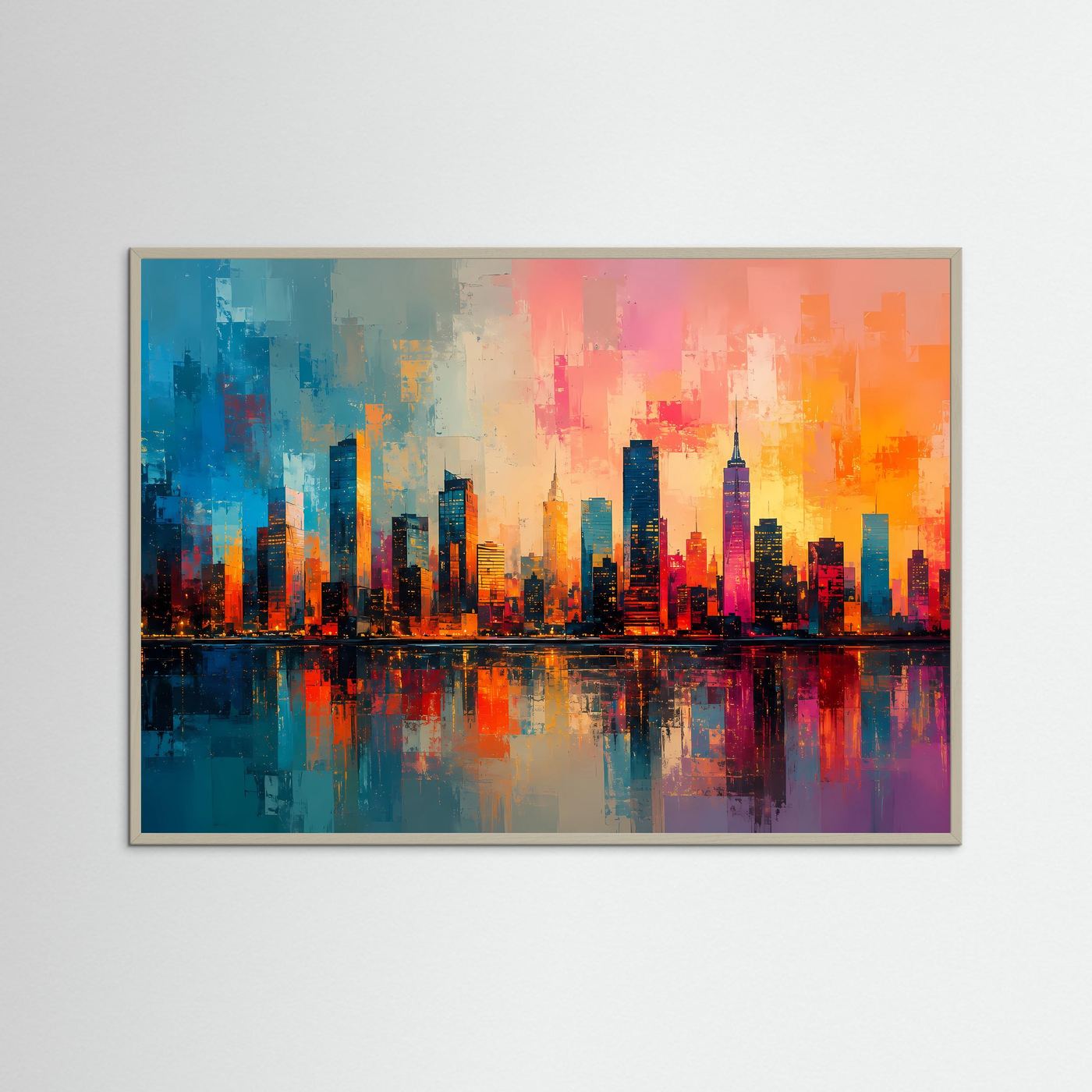 Faszinierende Skyline bei Sonnenuntergang | Moderne Stadt- & Architektur-Kunst im Querformat