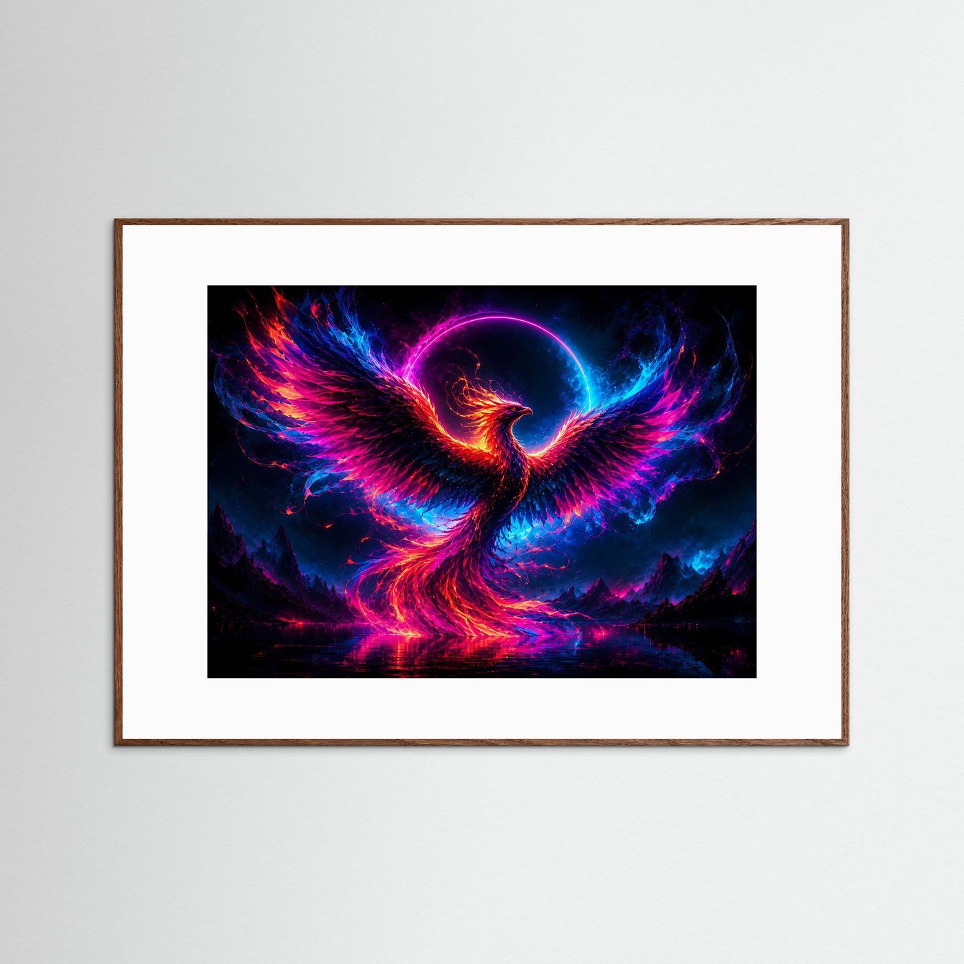 Phönix Poster Neon | Mystischer Feuerphönix Wandbild | Fantasy Vogel Kunst | Abstrakte Kosmische Wanddekoration | Leinwand Modern