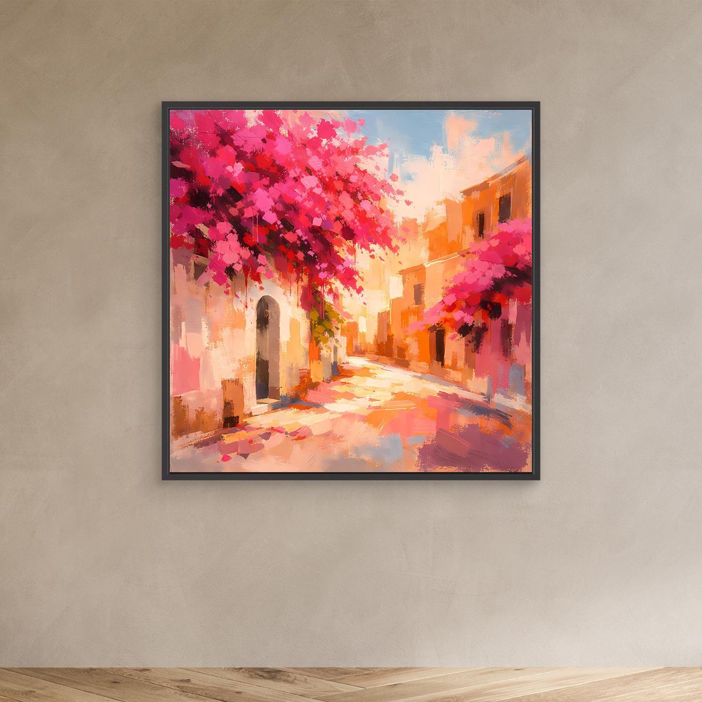 Leinwand Mediterrane Gasse im Blütenrausch | Abstraktes Italien Wandbild