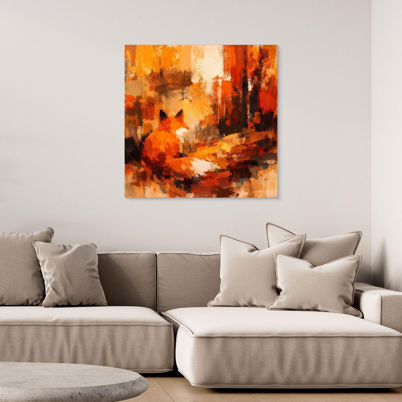 Premium Leinwand Abstrakter Fuchs im Wald | Modernes Kunst Poster Herbstliche Wanddeko