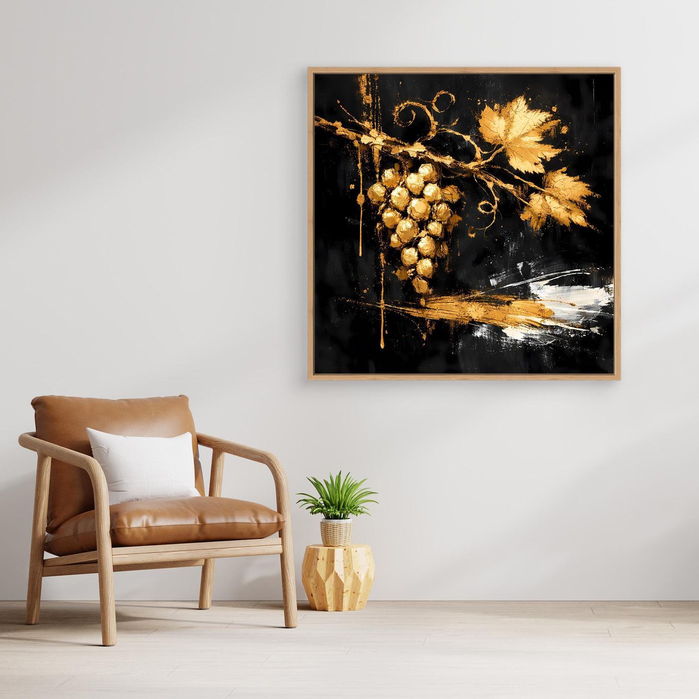 Leinwand Goldene Weintrauben auf Schwarz | Modernes Luxus Wandbild Küche & Wohnzimmer