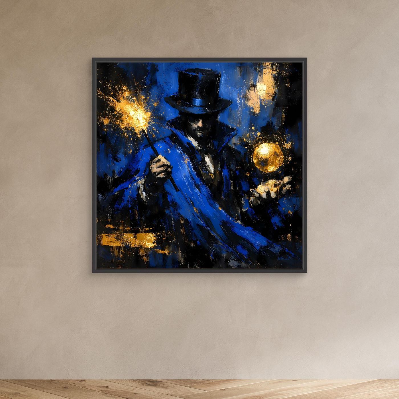 Leinwand Mystischer Magier in Blau und Gold | Abstraktes Fantasy Wandbild Moderne Kunst
