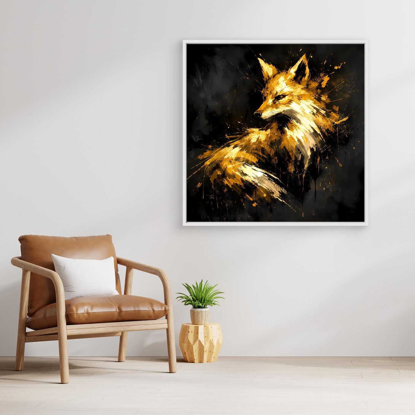 Leinwand Majestätischer Fuchs in Gold und Schwarz | Modernes Abstraktes Wildtier Wandbild