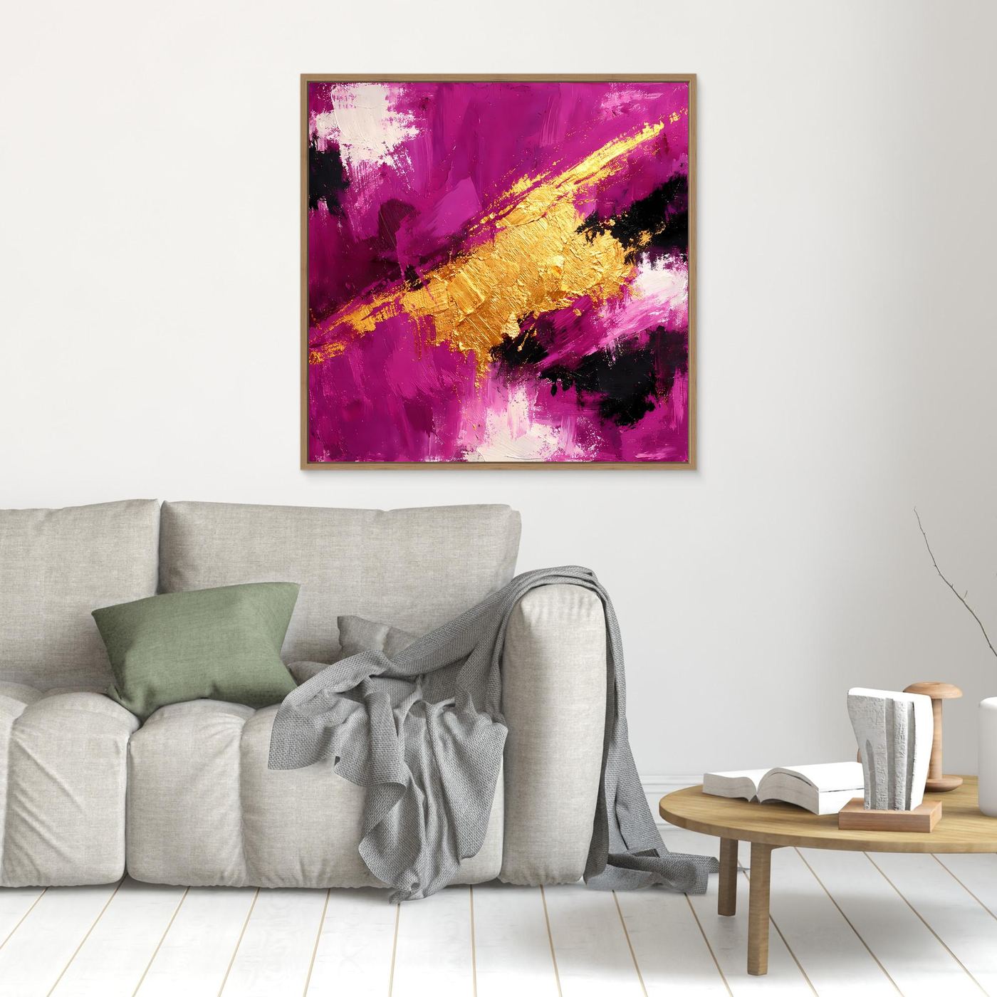 Leinwand Expressives Farbenspiel in Beere und Gold | Modernes Abstraktes Wandbild