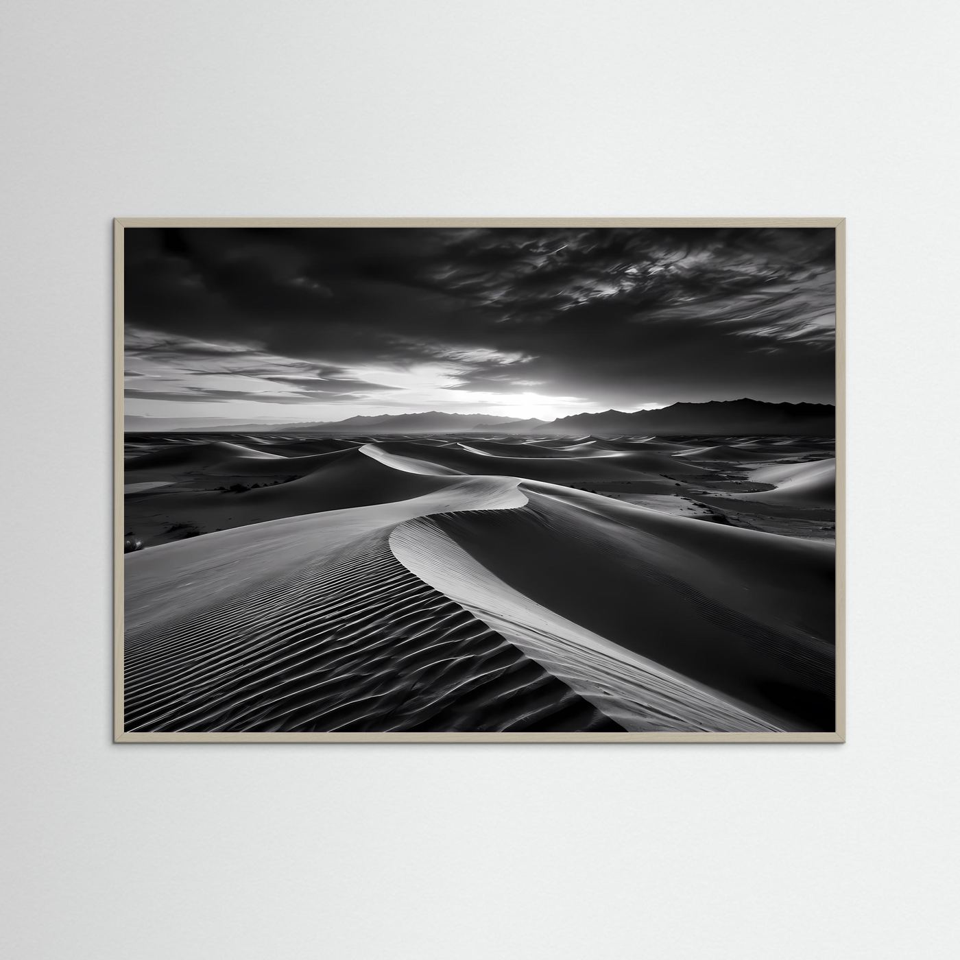 Wüsten Poster Schwarz Weiß | Minimalistische Dünen Landschaft | Moderne Fine Art Wandkunst | Monochromes Leinwandbild | Panorama Natur | Elegante Wanddeko