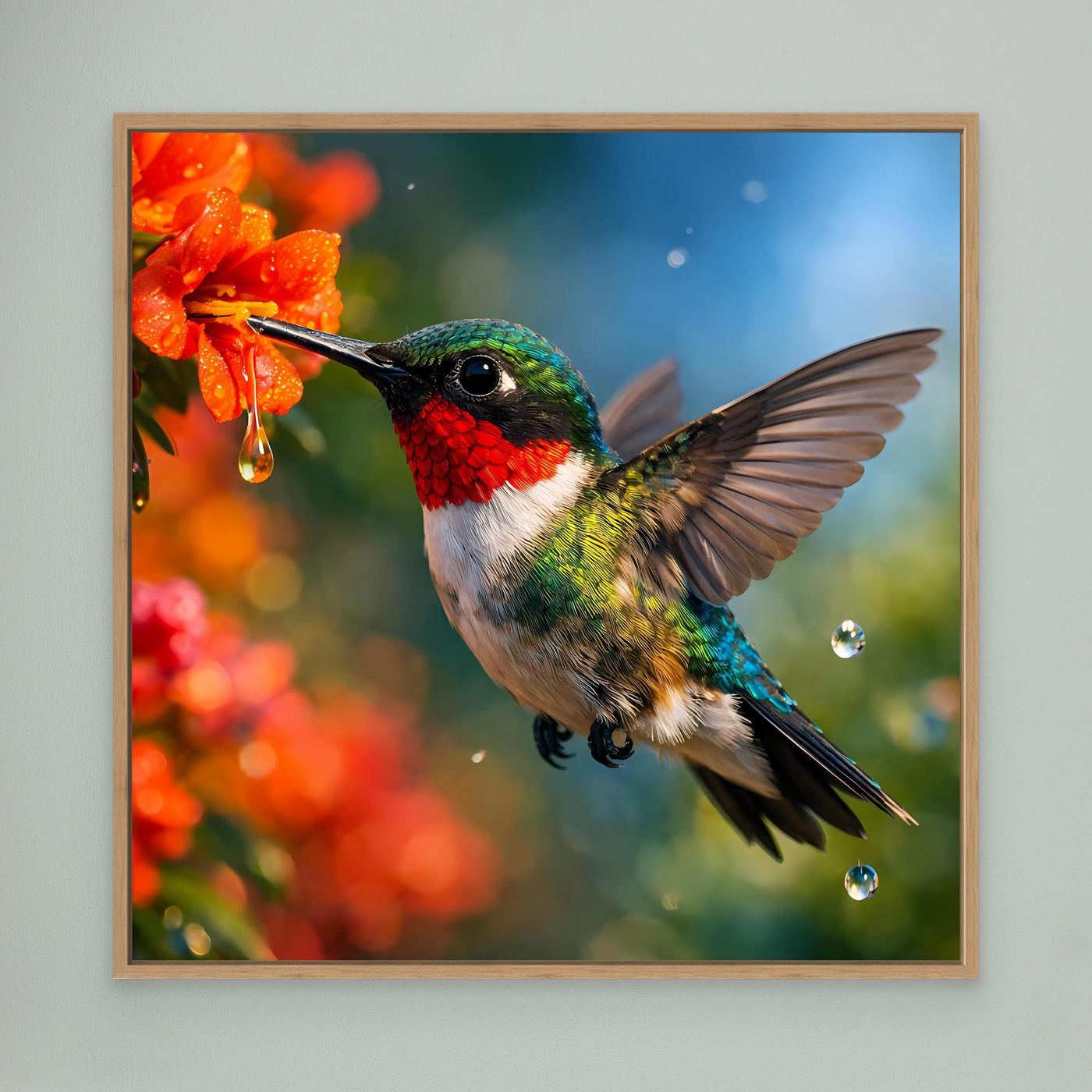 Leinwand Kolibri im Blütenrausch | Farbenfrohes Vogel Natur Wandbild