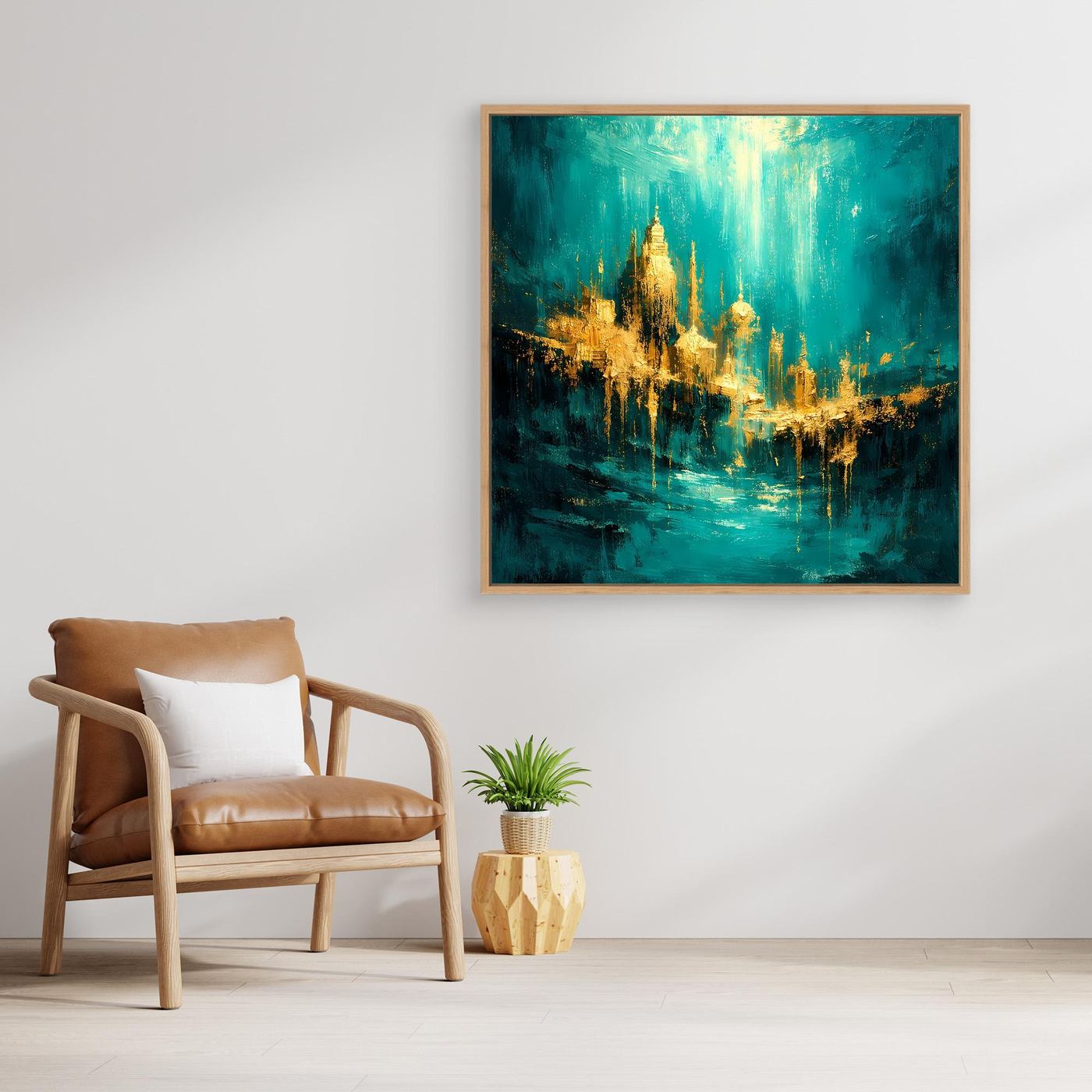 Leinwand Magische Goldene Stadt Atlantis | Abstraktes Unterwasser Wandbild