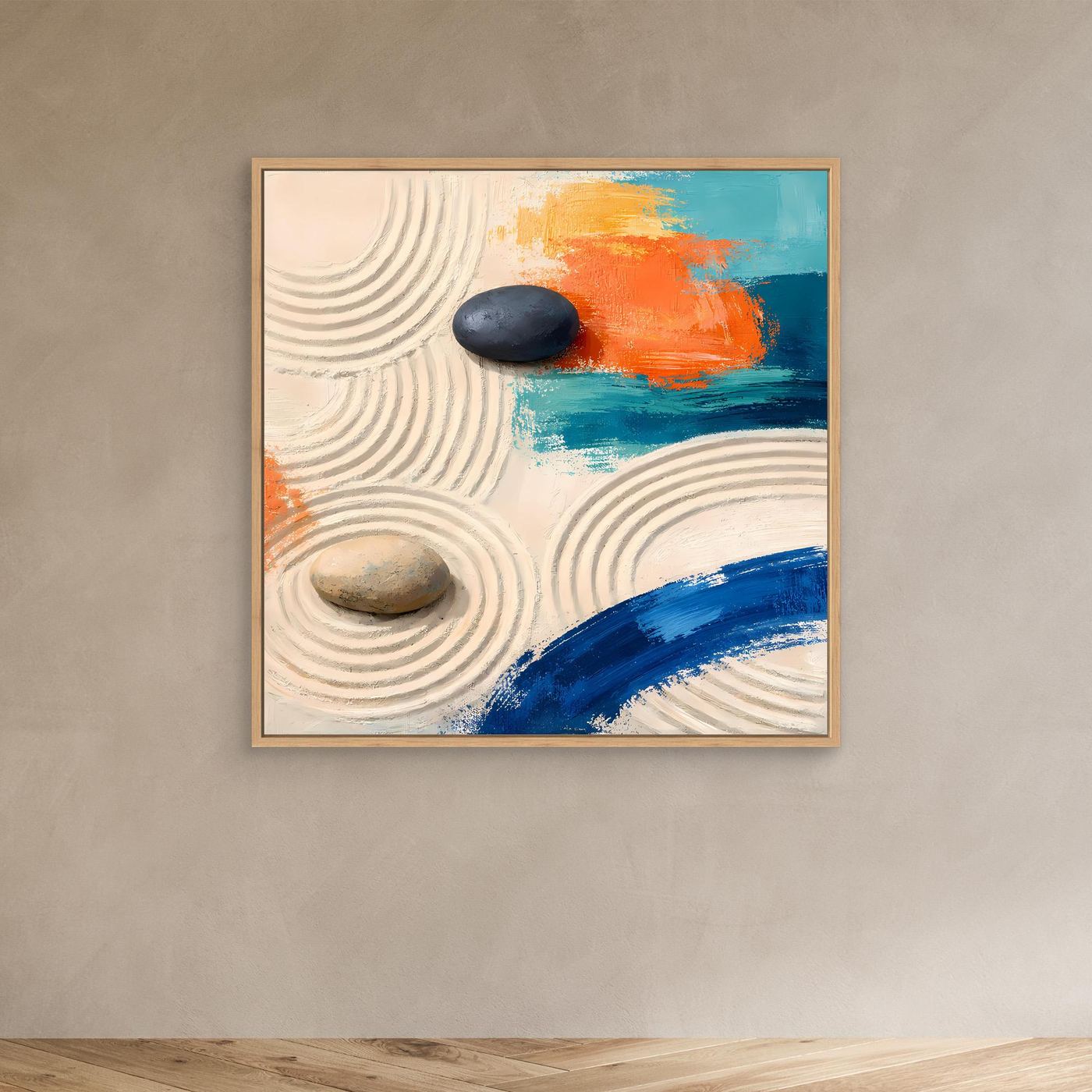 Leinwand Moderner Zen-Garten mit Steinen | Abstraktes Wandbild auf echter Leinwand