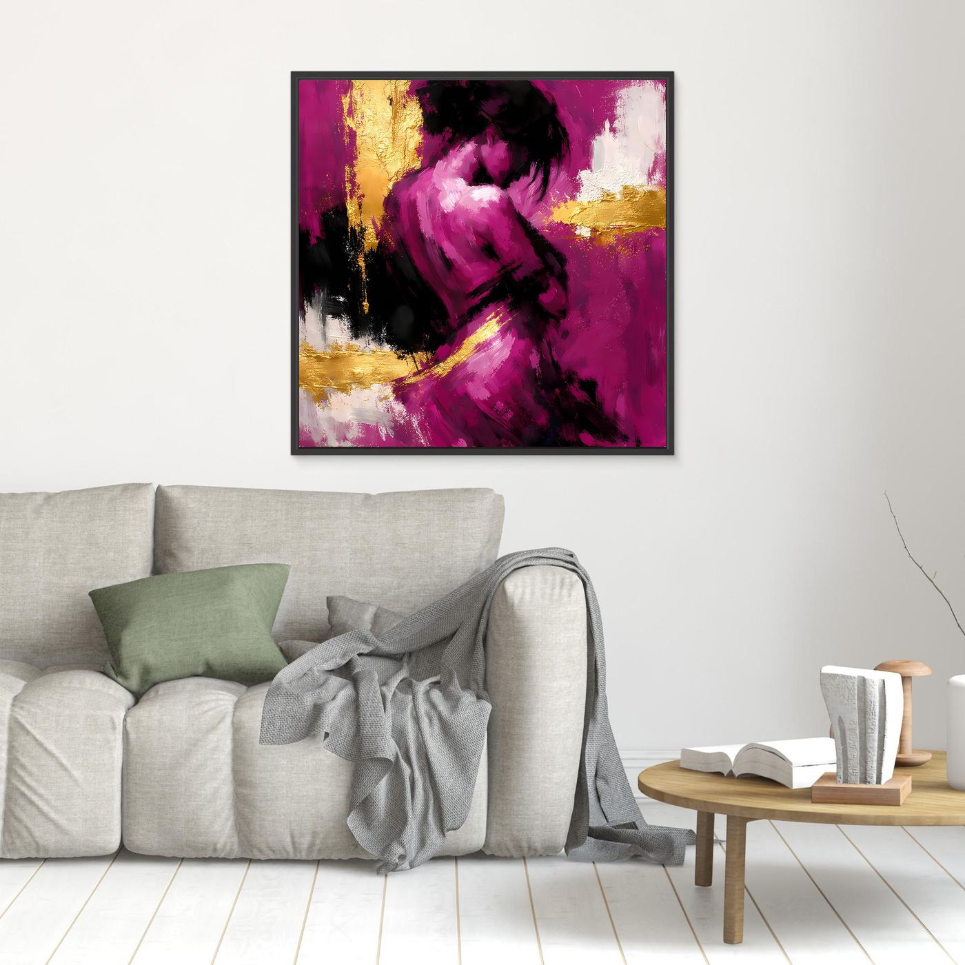 Leinwand Elegante Silhouette in Magenta | Abstraktes Frauengestalt Wandbild Gold