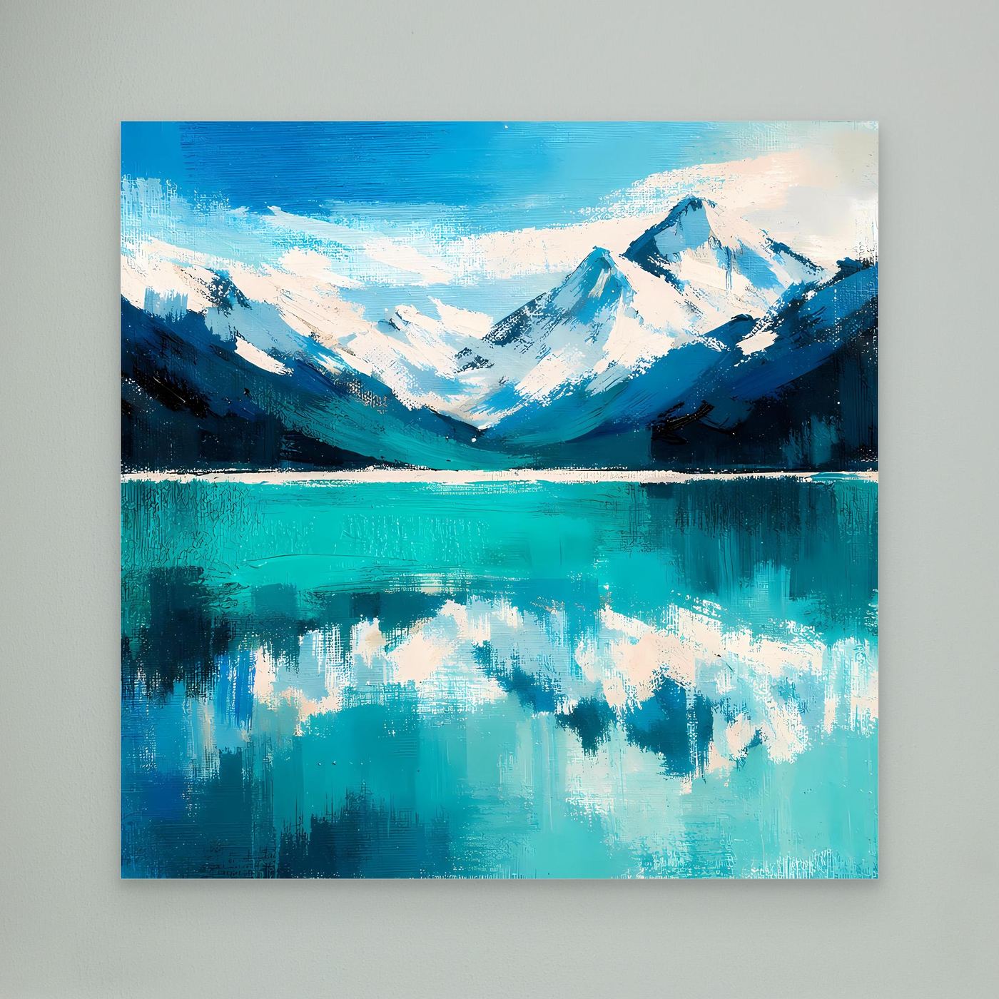 Leinwand Abstraktes Bergsee Gemälde | Modernes Alpines Wandbild Türkis Blau